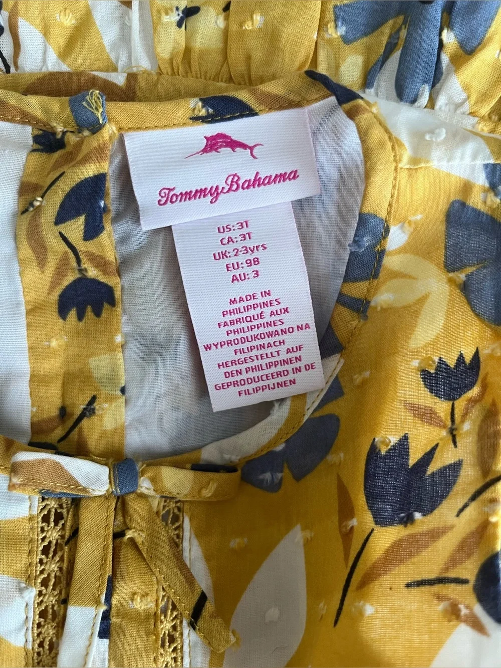 TOMMY BAHAMA Baby Girl Sunshine Floral Sleeveless Ruffle Sun Dress Swiss Dots 3T